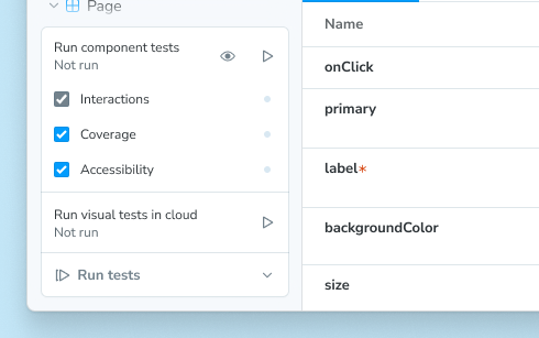 Screenshot of testing widget, expanded, everything is checked
